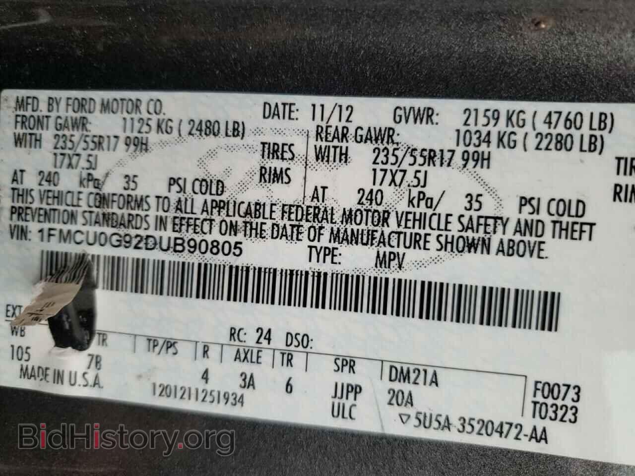 2013 FORD ESCAPE - VIN: 1FMCU0G92DUB90805 - Фото 10
