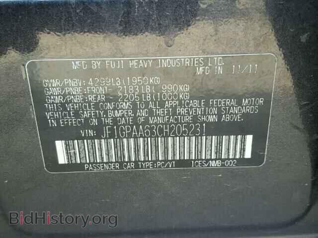 2012 SUBARU IMPREZA - VIN: JF1GPAA63CH205231 - Фото 10