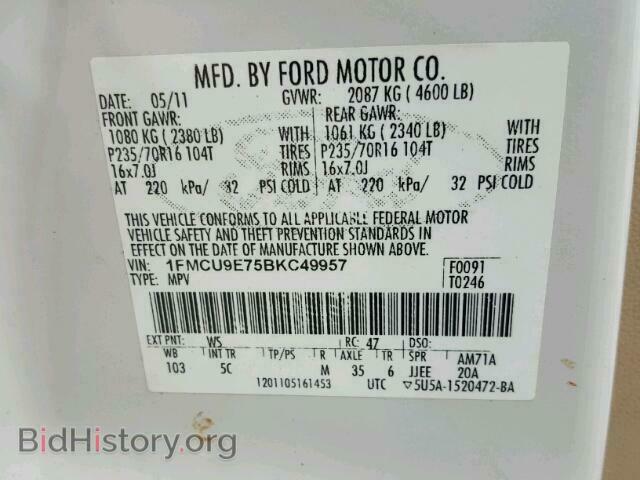 2011 FORD ESCAPE - VIN: 1FMCU9E75BKC49957 - Фото 10