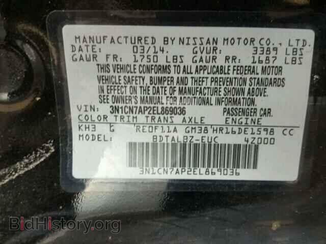 2014 NISSAN VERSA - VIN: 3N1CN7AP2EL869036 - Фото 10