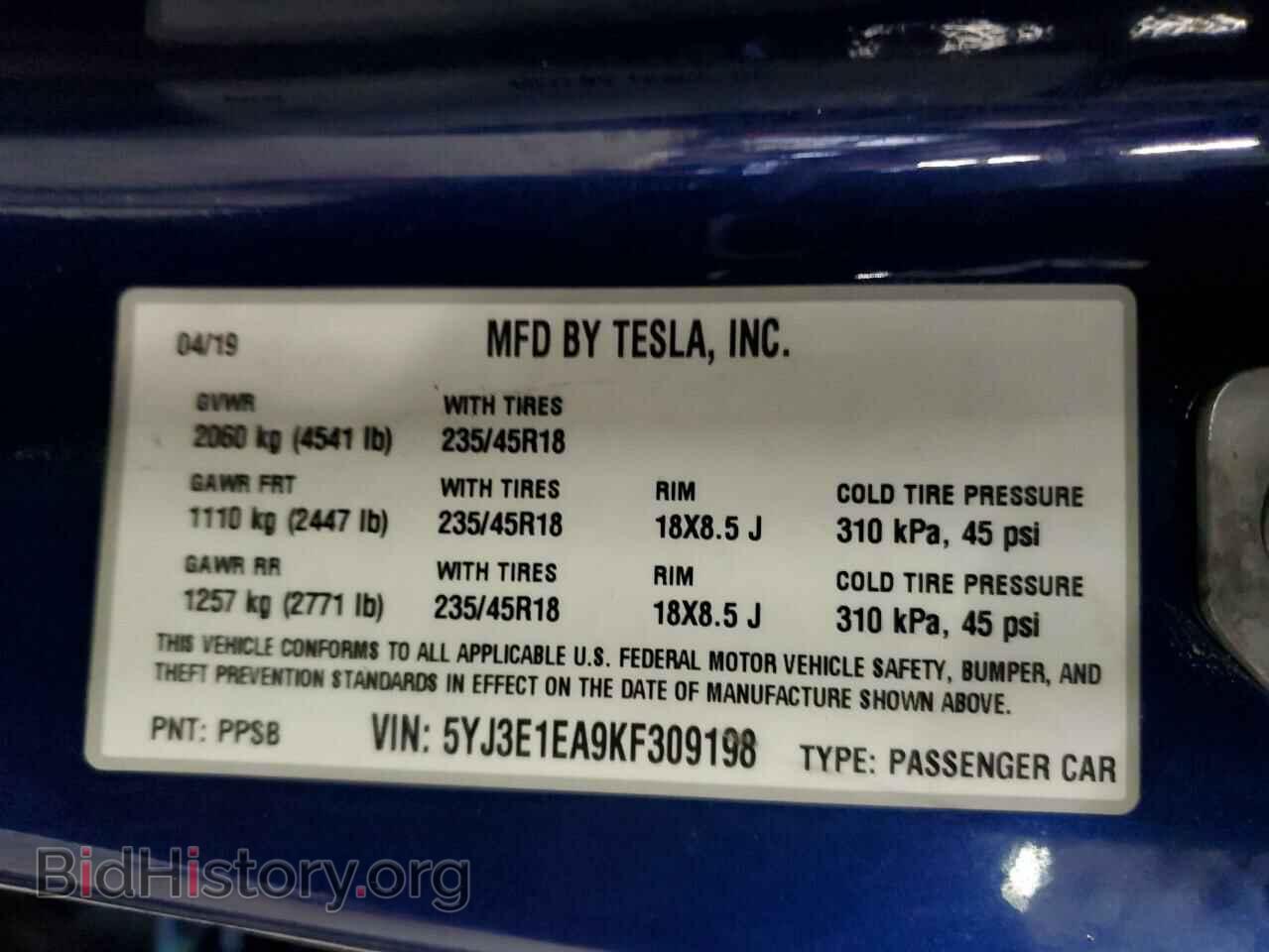 2019 TESLA MODEL 3 - VIN: 5YJ3E1EA9KF309198 - Photo 12