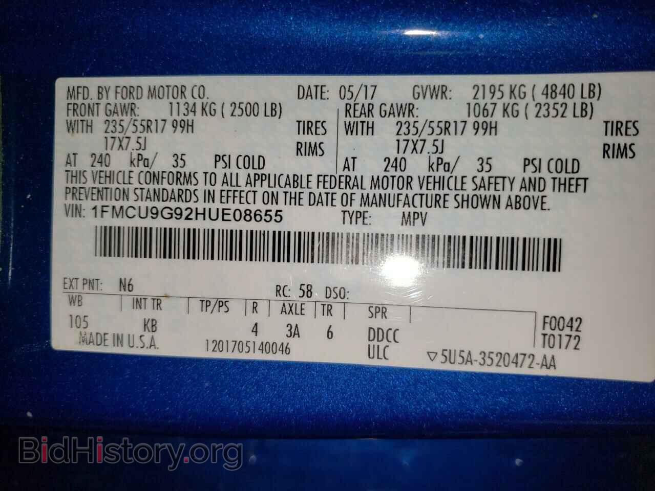 2017 FORD ESCAPE - VIN: 1FMCU9G92HUE08655 - Фото 13