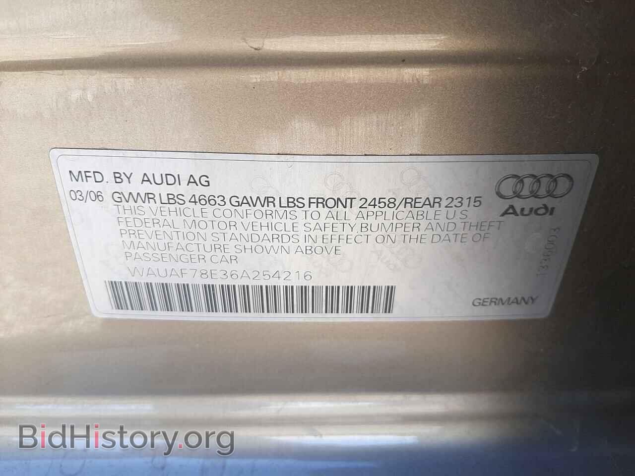 2006 AUDI A4 - VIN: WAUAF78E36A254216 - Фото 10