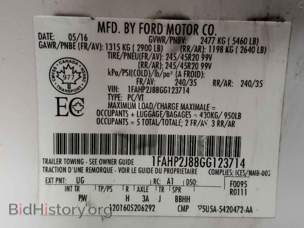 2016 FORD TAURUS - VIN: 1FAHP2J88GG123714 - Фото 10