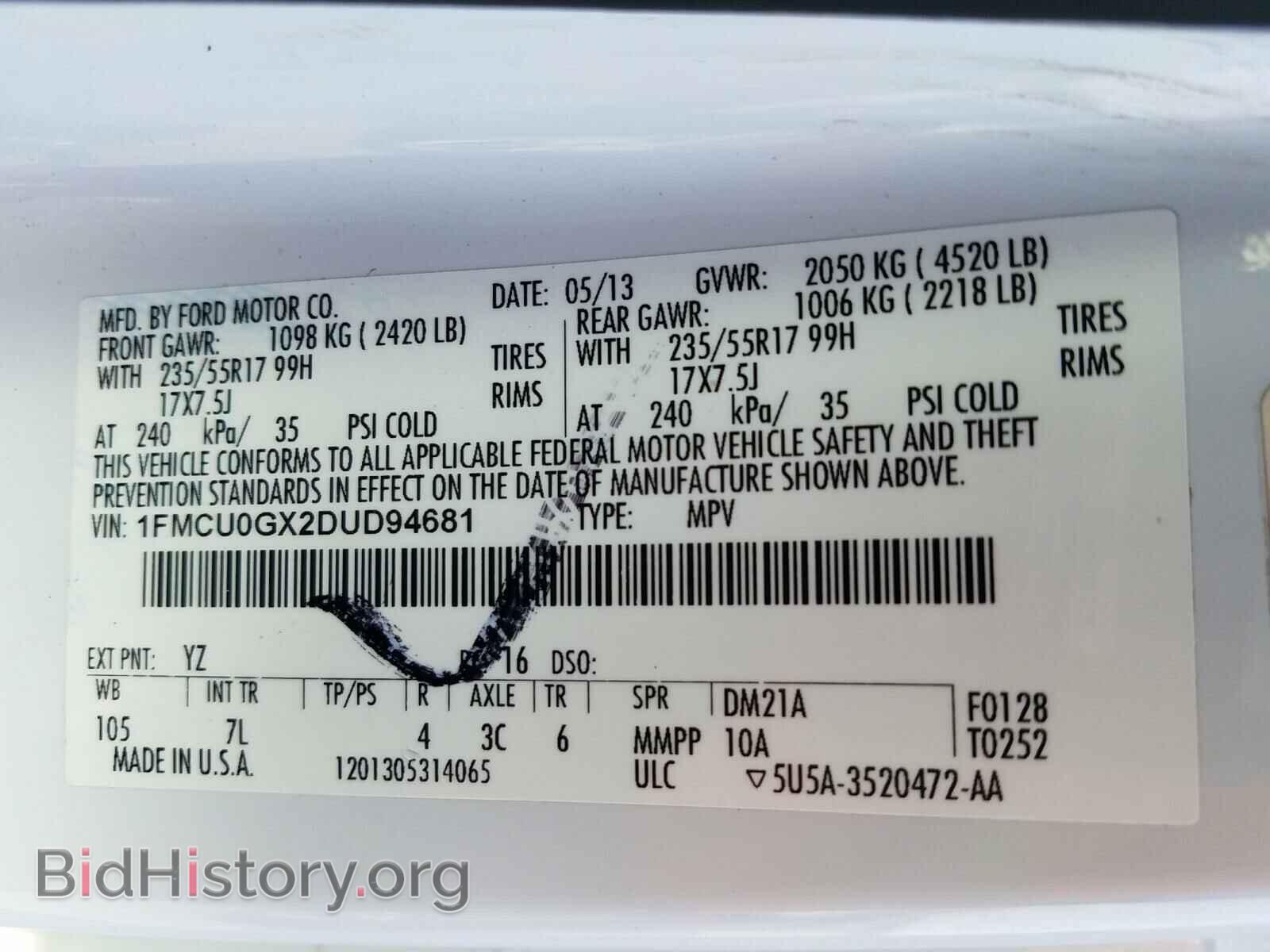 2013 FORD ESCAPE - VIN: 1FMCU0GX2DUD94681 - Фото 10