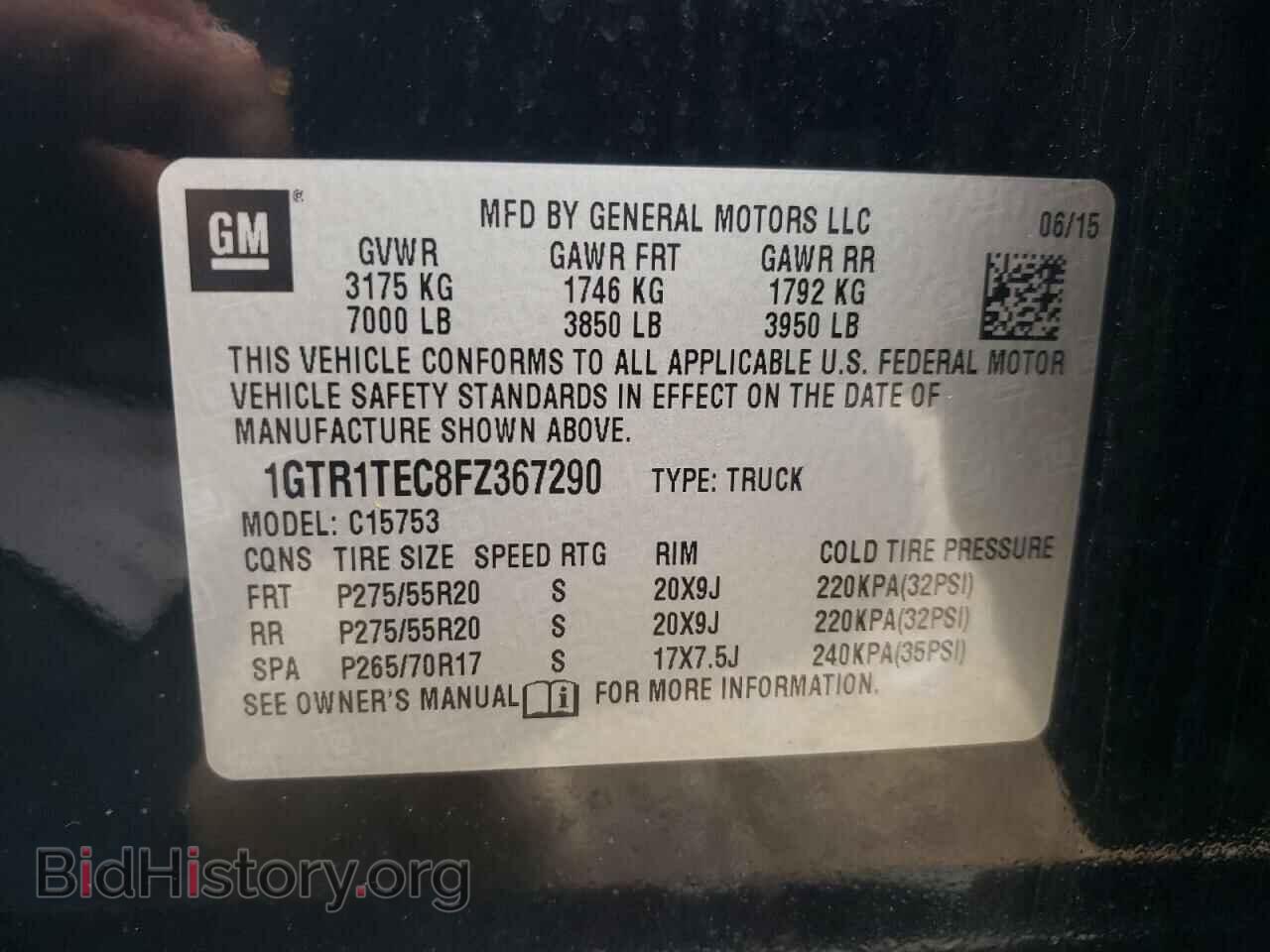 2015 GMC SIERRA - VIN: 1GTR1TEC8FZ367290 - Фото 12