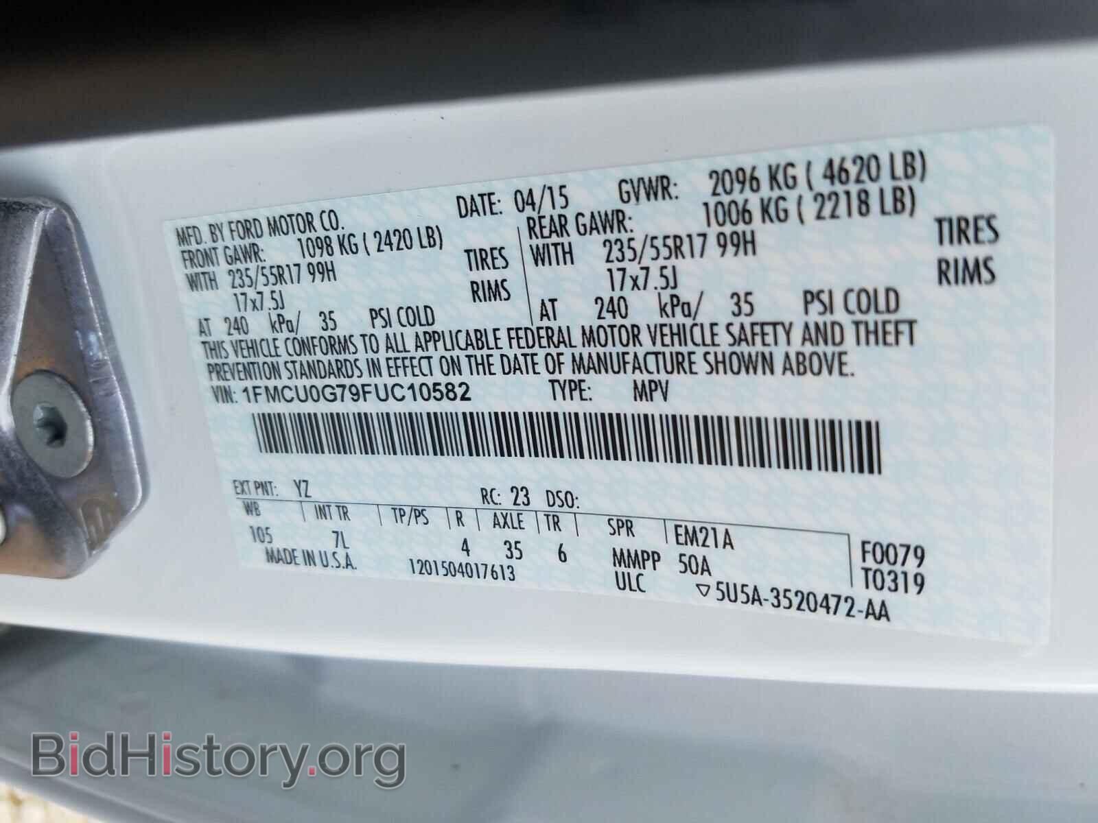 2015 FORD ESCAPE - VIN: 1FMCU0G79FUC10582 - Фото 10