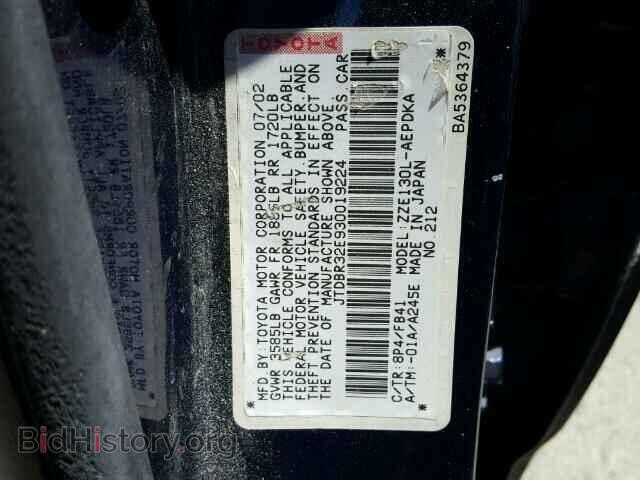 2003 TOYOTA COROLLA - VIN: JTDBR32E930019224 - Фото 10