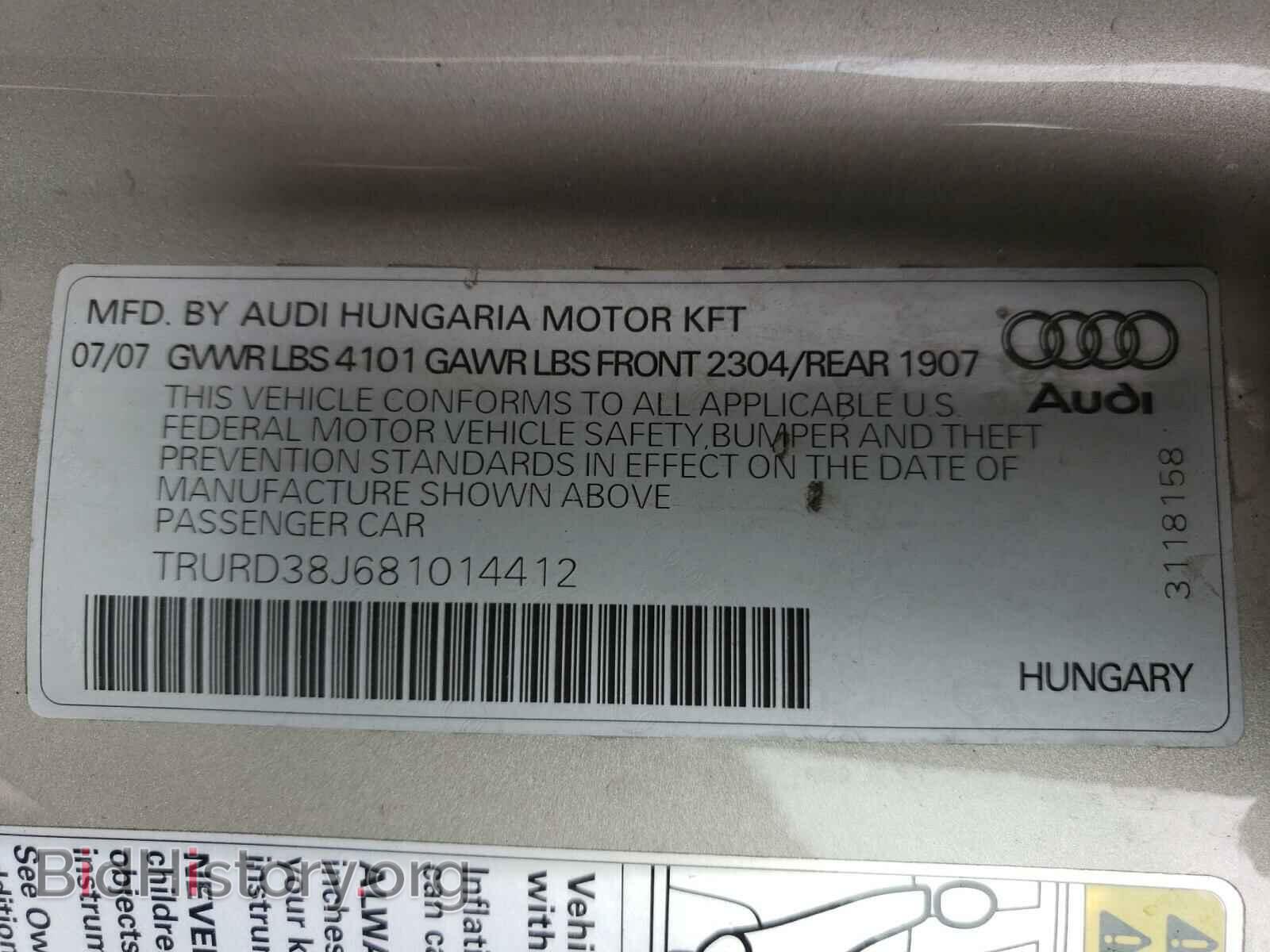 2008 AUDI TT - VIN: TRURD38J681014412 - Фото 10