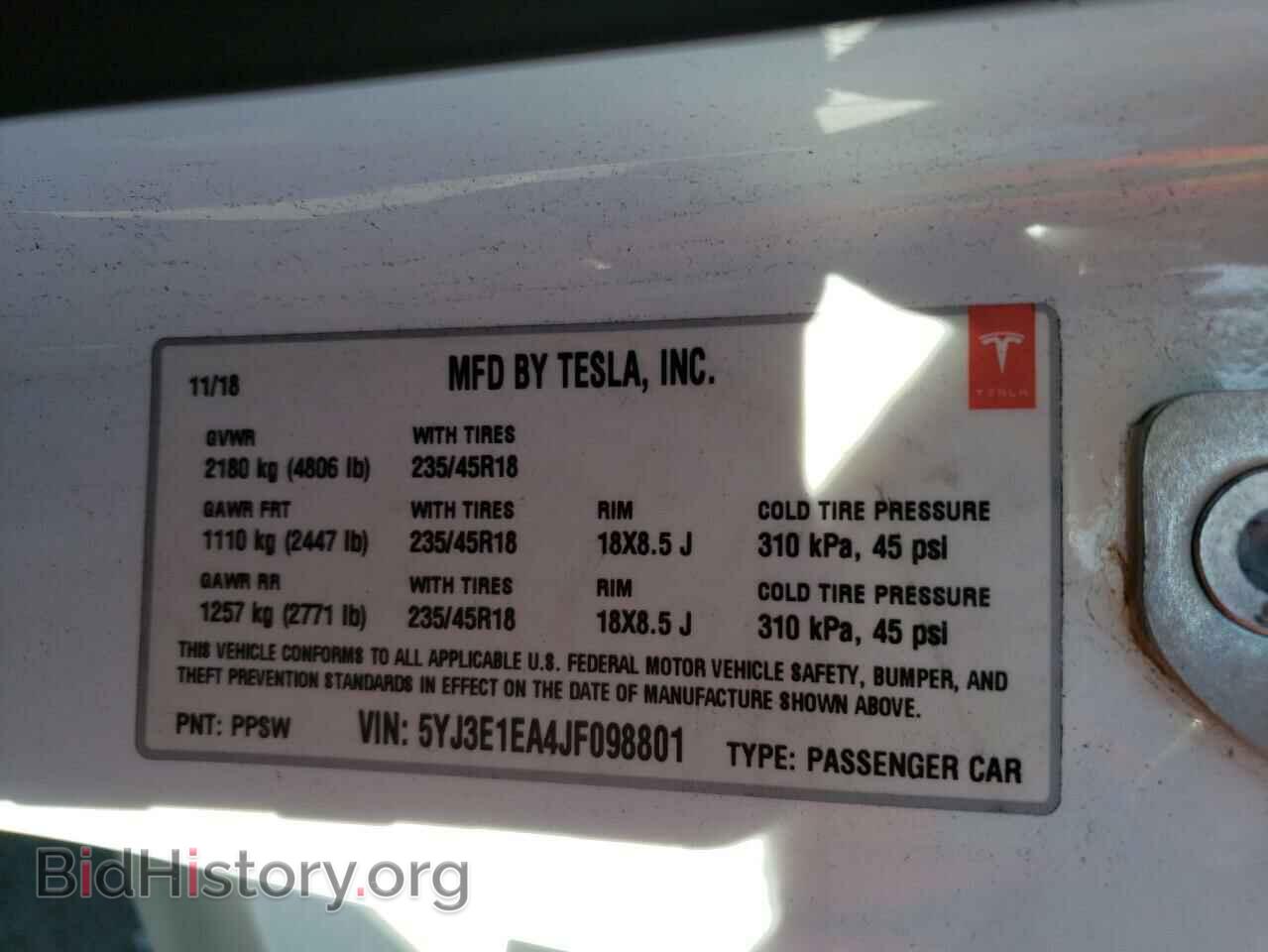 2018 TESLA MODEL 3 - VIN: 5YJ3E1EA4JF098801 - Photo 12