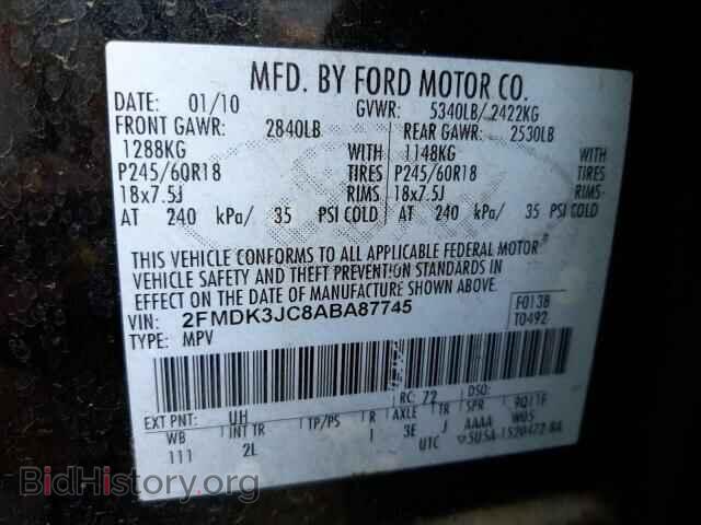 2010 FORD EDGE - VIN: 2FMDK3JC8ABA87745 - Фото 10