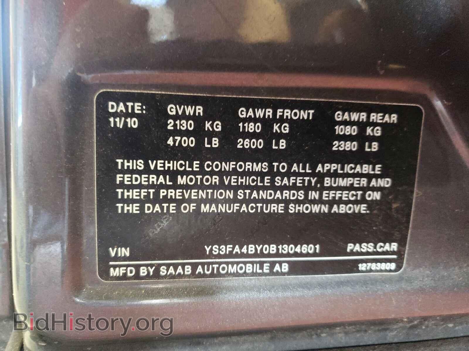 2011 SAAB 9 3 - VIN: YS3FA4BY0B1304601 - Photo 10