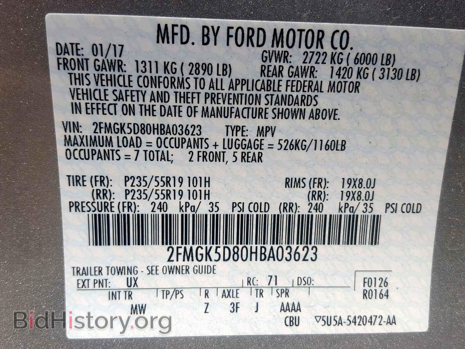 2017 FORD FLEX LIMIT - VIN: 2FMGK5D80HBA03623 - Photo 10