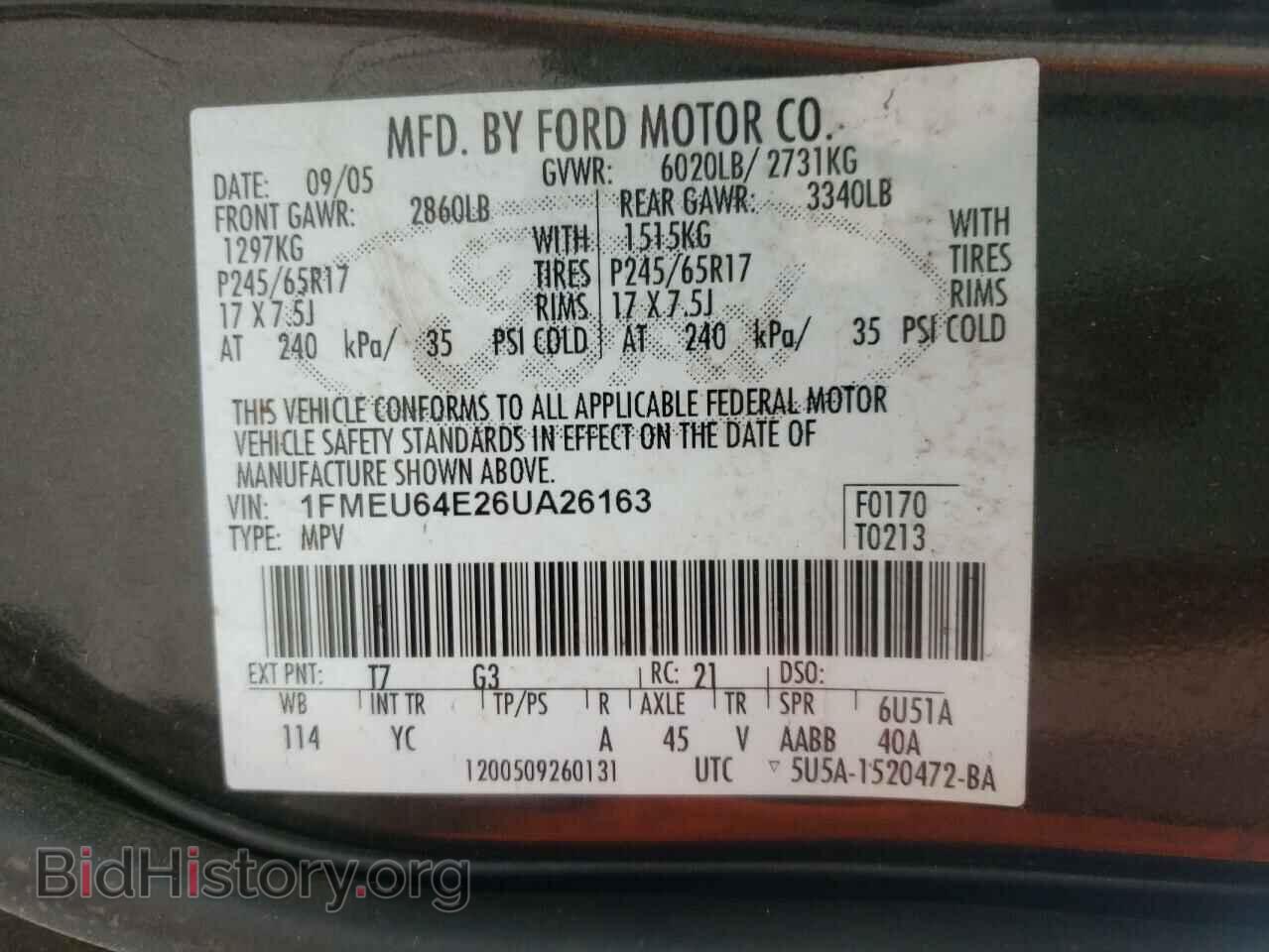 2006 FORD EXPLORER - VIN: 1FMEU64E26UA26163 - Фото 10