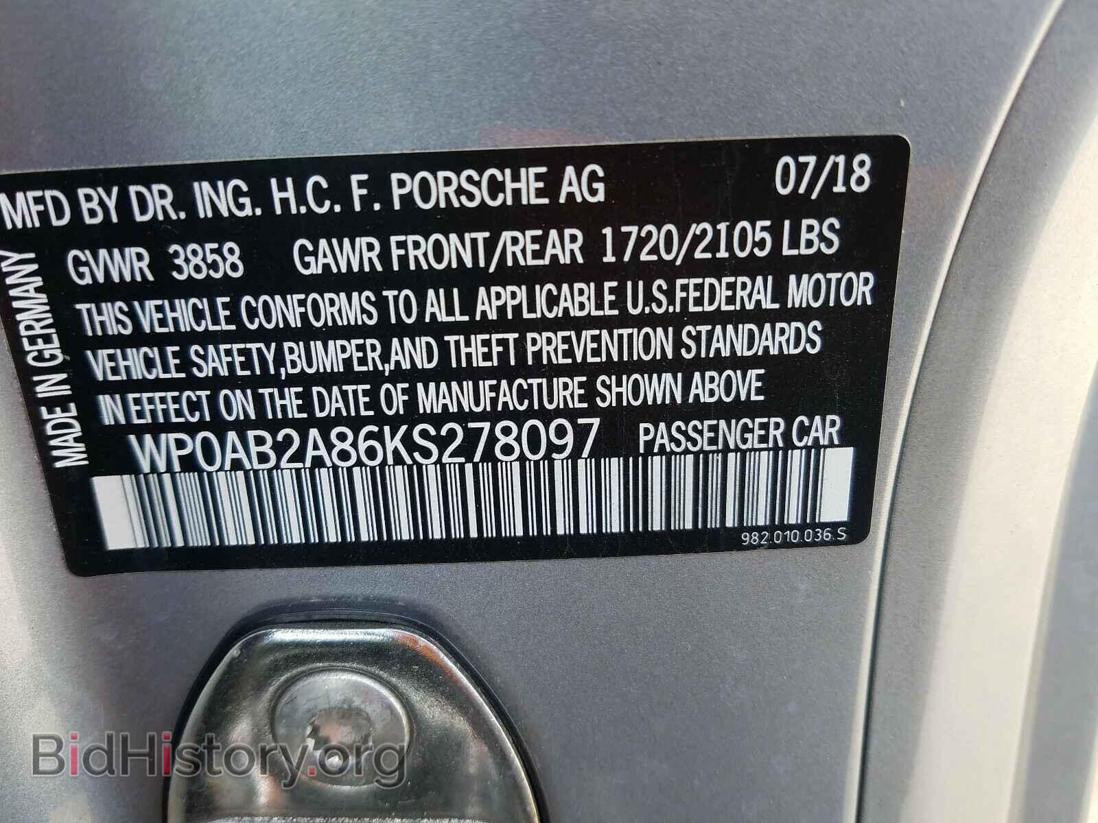 2019 PORSCHE CAYMAN - VIN: WP0AB2A86KS278097 - Фото 10