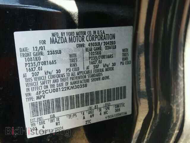 2002 MAZDA TRIBUTE - VIN: 4F2CU08122KM30358 - Фото 10
