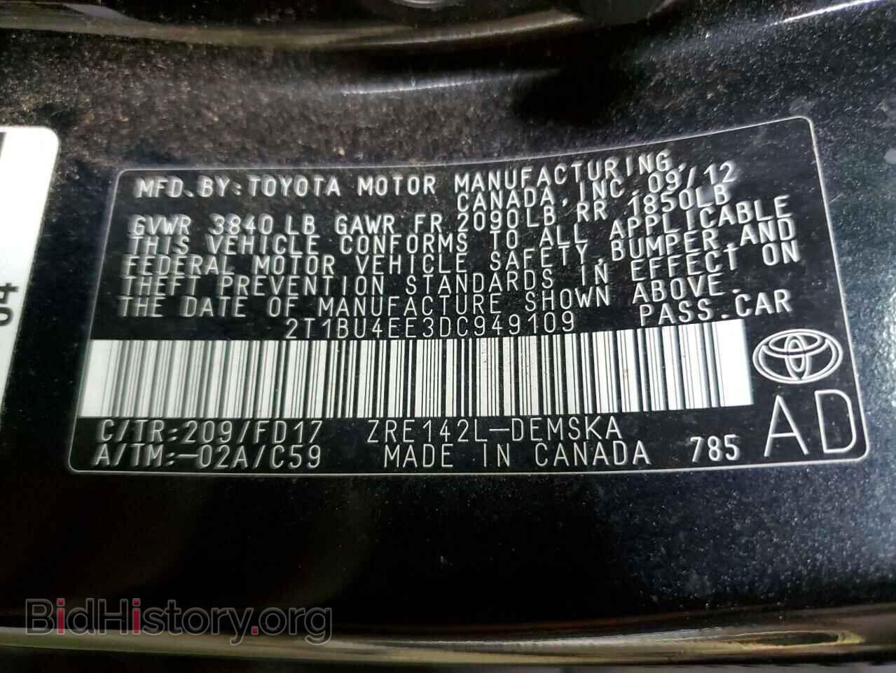 2013 TOYOTA COROLLA - VIN: 2T1BU4EE3DC949109 - Фото 12