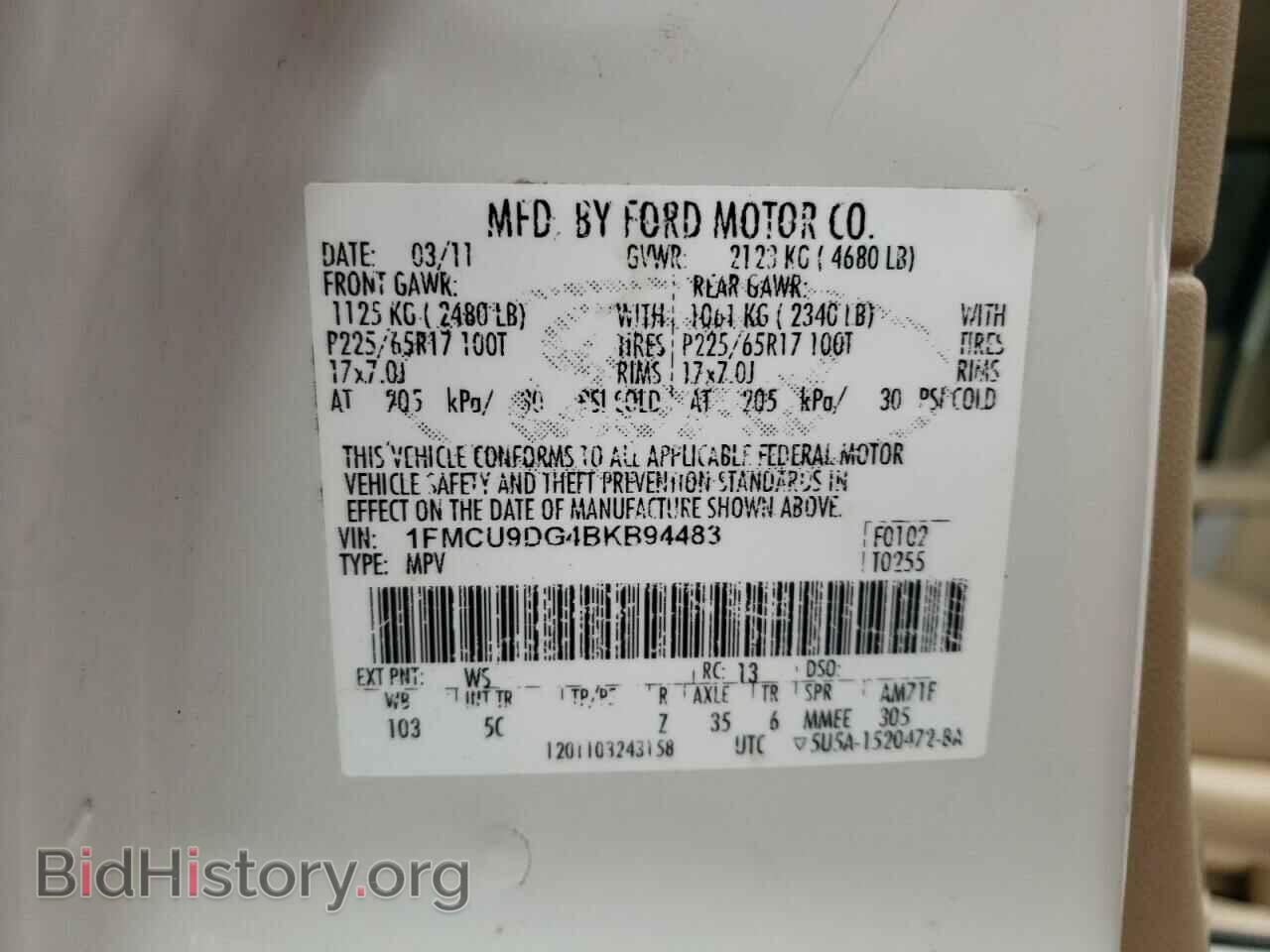 2011 FORD ESCAPE - VIN: 1FMCU9DG4BKB94483 - Фото 10