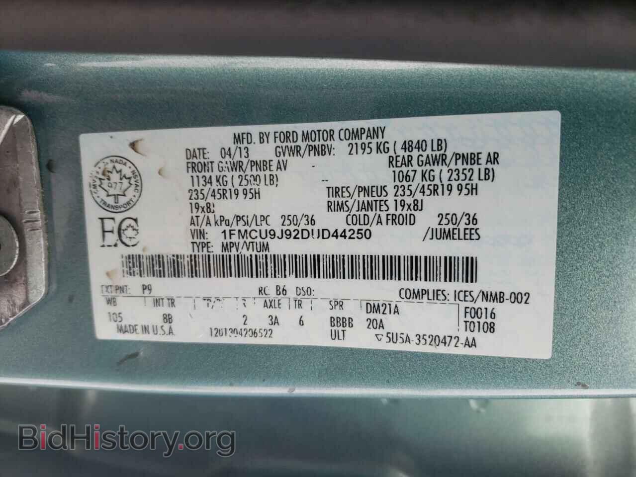 2013 FORD ESCAPE - VIN: 1FMCU9J92DUD44250 - Фото 10