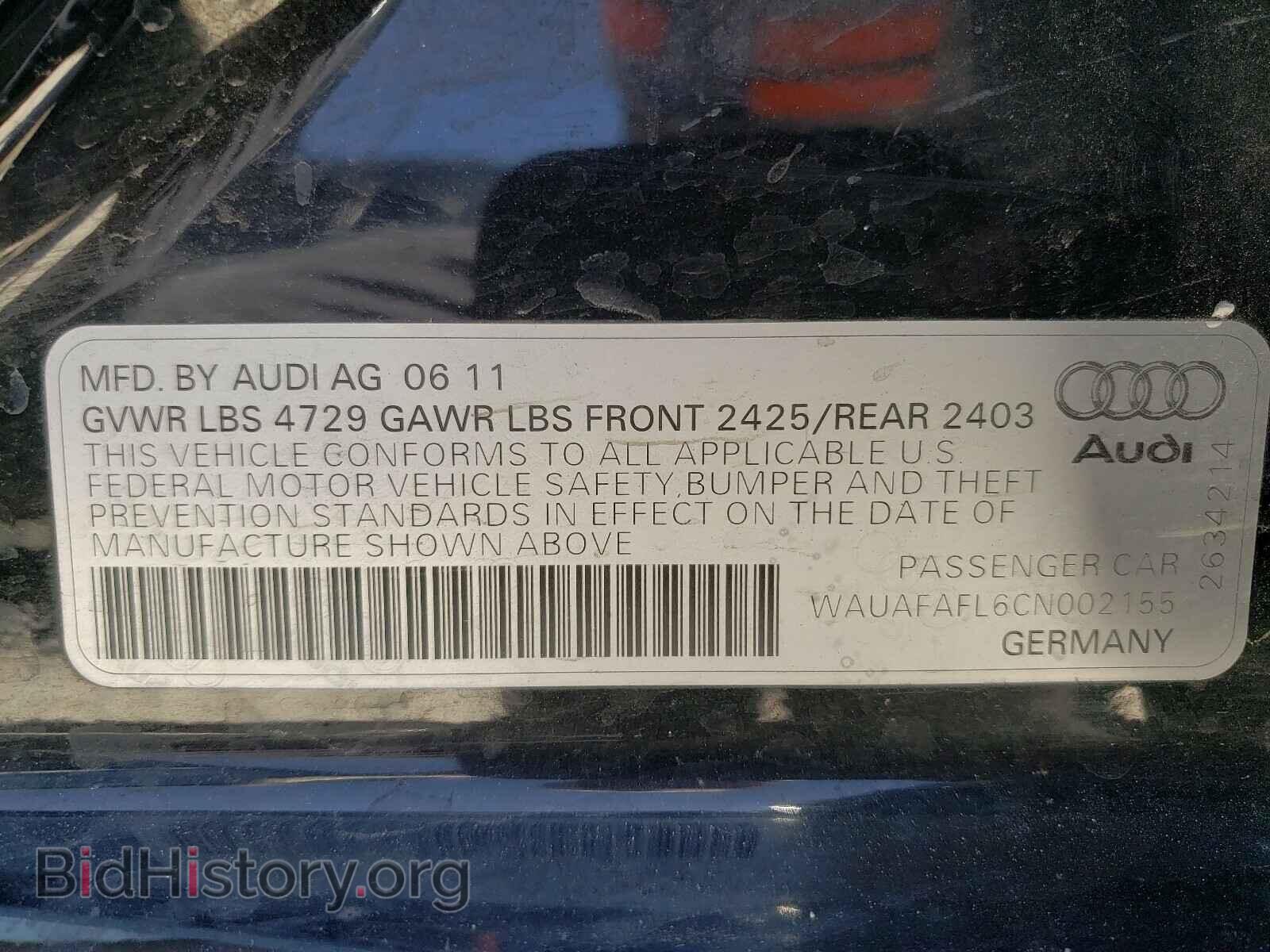 2012 AUDI A4 - VIN: WAUAFAFL6CN002155 - Фото 10