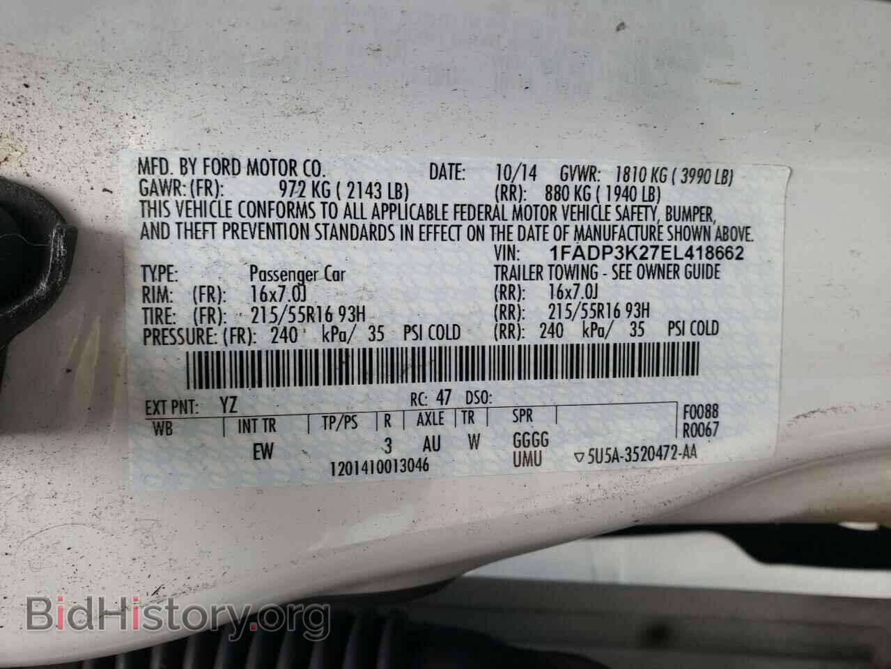 2014 FORD FOCUS - VIN: 1FADP3K27EL418662 - Фото 10