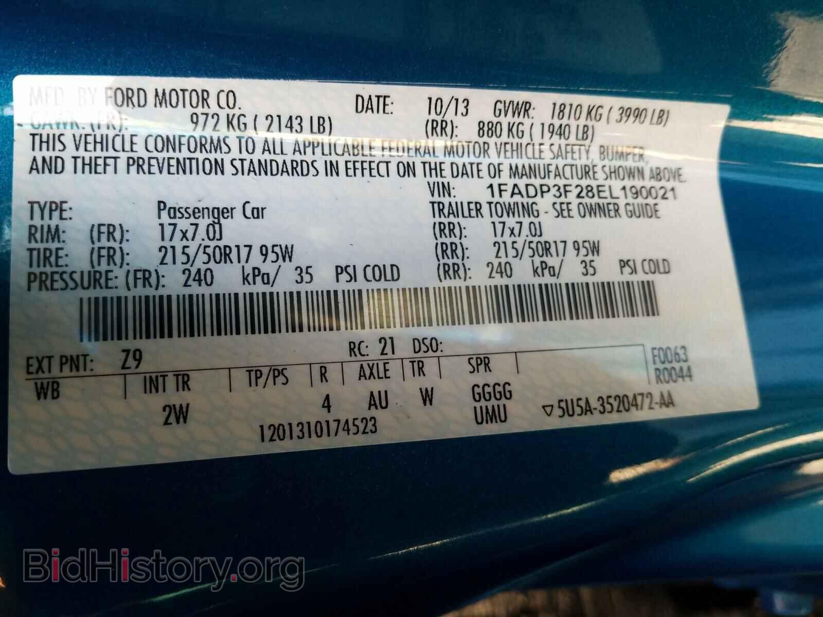 2014 FORD FOCUS - VIN: 1FADP3F28EL190021 - Фото 10