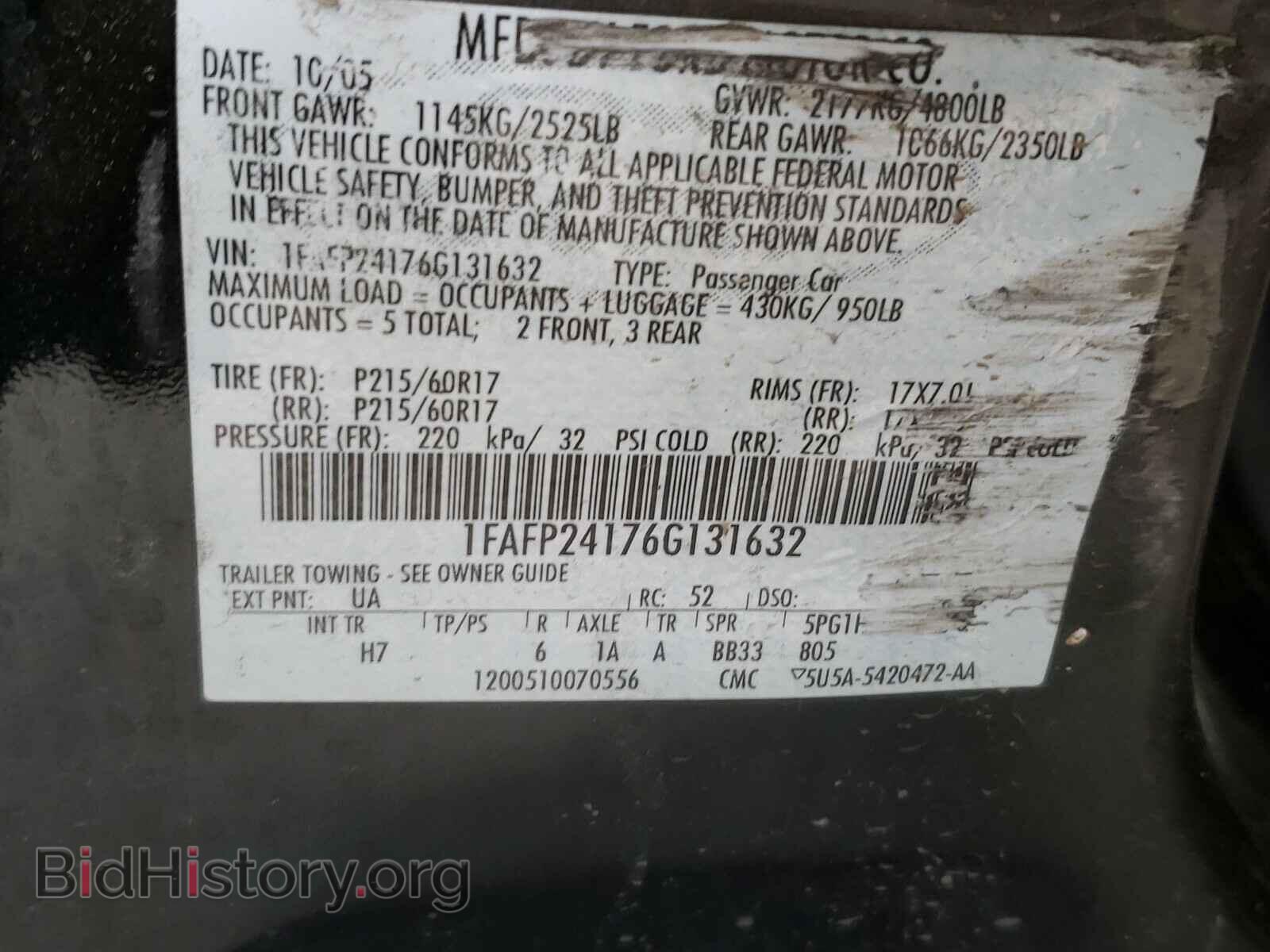 2006 FORD FIVE HUNDR - VIN: 1FAFP24176G131632 - Фото 10