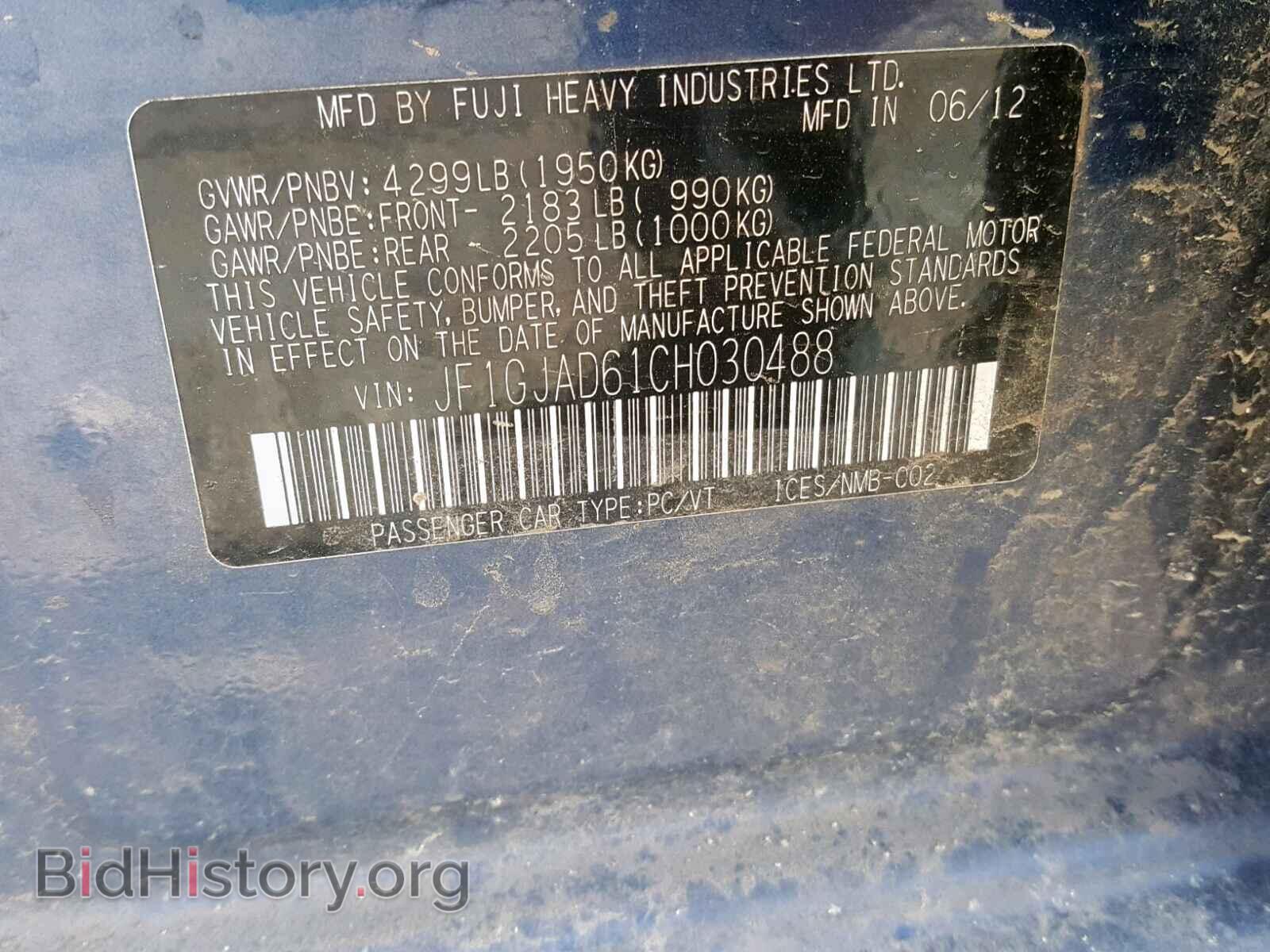 2012 SUBARU IMPREZA - VIN: JF1GJAD61CH030488 - Фото 10