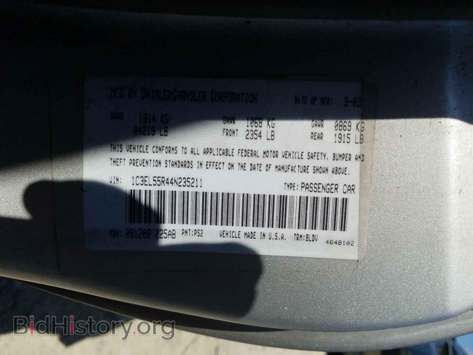 2004 CHRYSLER SEBRING - VIN: 1C3EL55R44N235211 - Фото 10