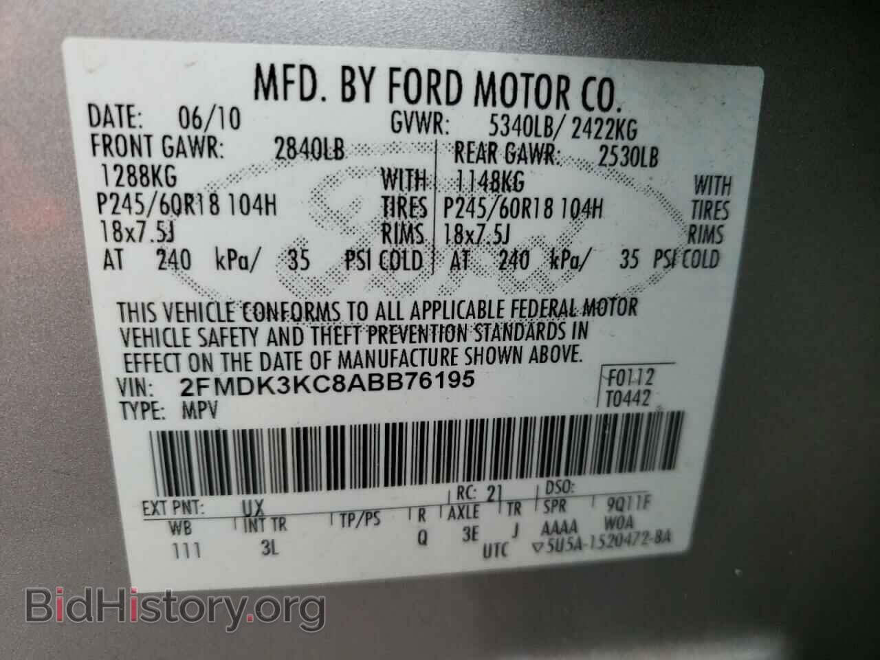 2010 FORD EDGE - VIN: 2FMDK3KC8ABB76195 - Photo 10