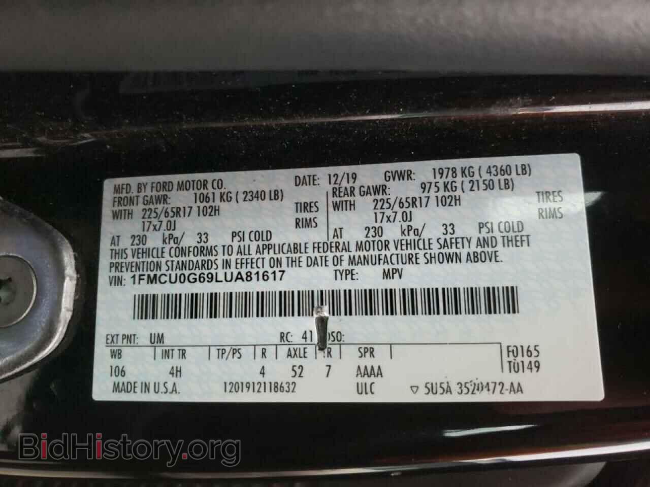 2020 FORD ESCAPE - VIN: 1FMCU0G69LUA81617 - Photo 12