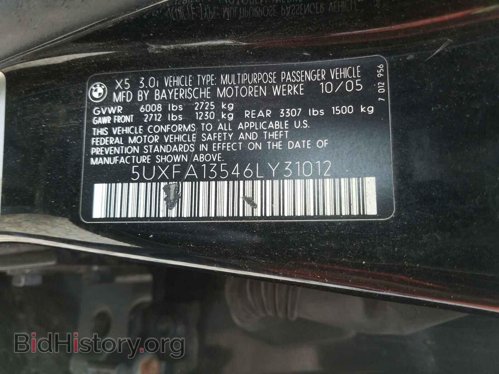 2006 BMW X5 - VIN: 5UXFA13546LY31012 - Фото 10