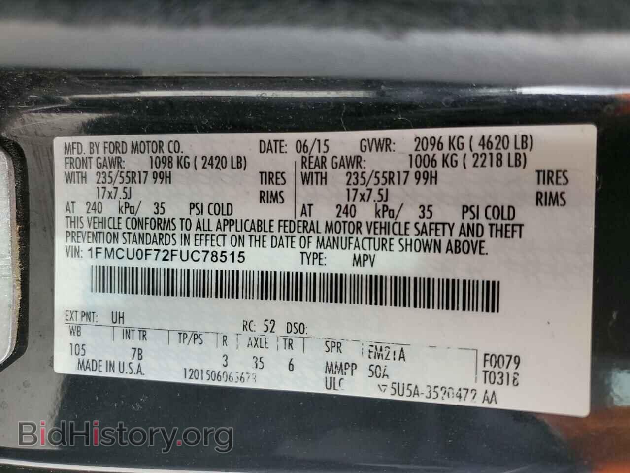 2015 FORD ESCAPE - VIN: 1FMCU0F72FUC78515 - Фото 13