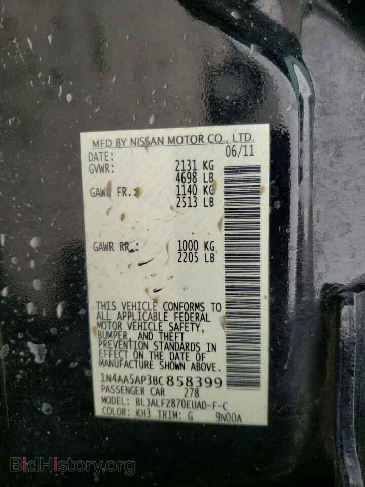 2011 NISSAN MAXIMA - VIN: 1N4AA5AP3BC858399 - Фото 10