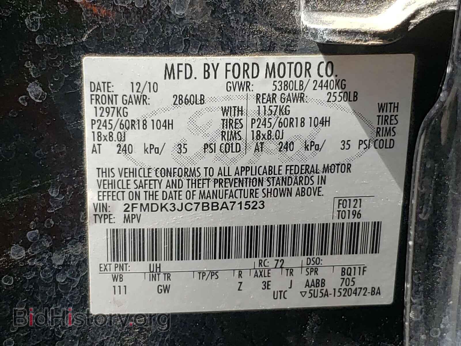 2011 FORD EDGE - VIN: 2FMDK3JC7BBA71523 - Фото 10