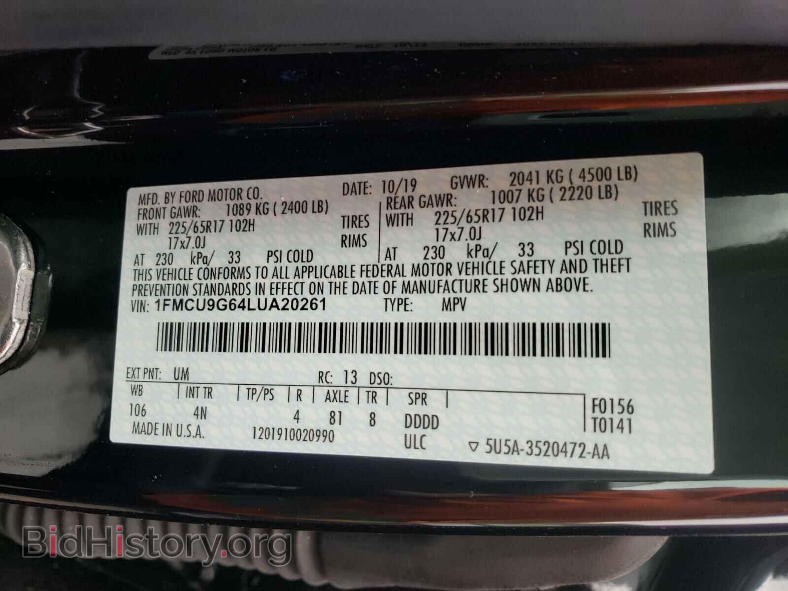 2020 FORD ESCAPE - VIN: 1FMCU9G64LUA20261 - Photo 10