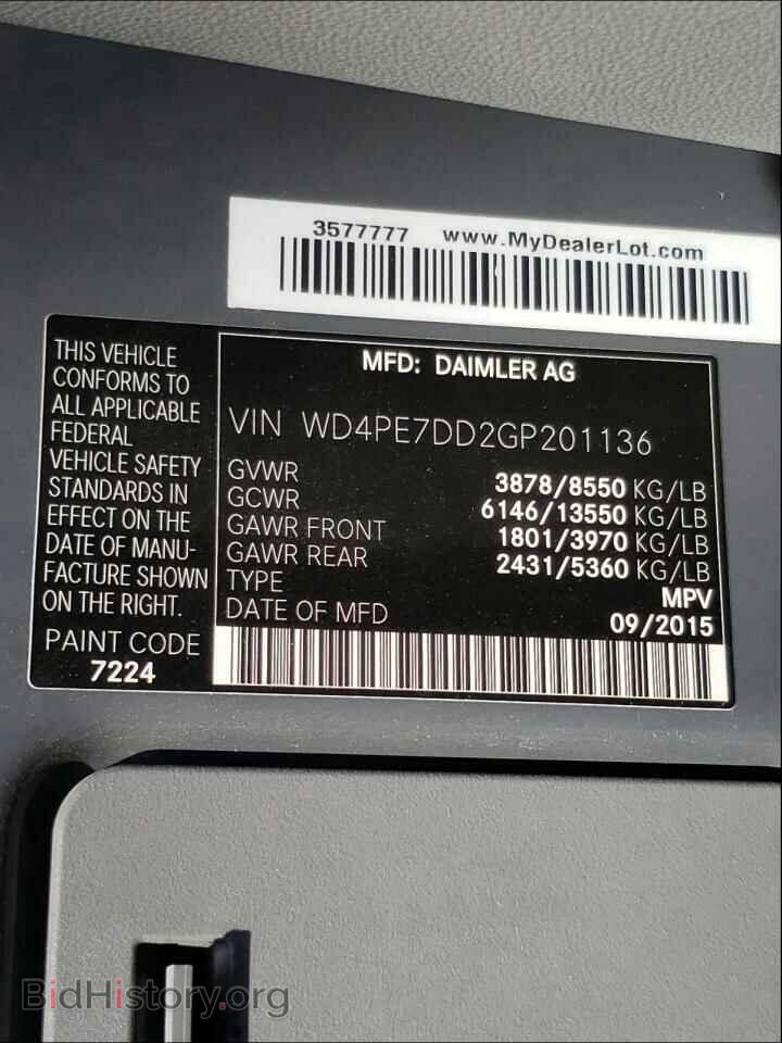 2016 MERCEDES-BENZ SPRINTER - VIN: WD4PE7DD2GP201136 - Фото 10
