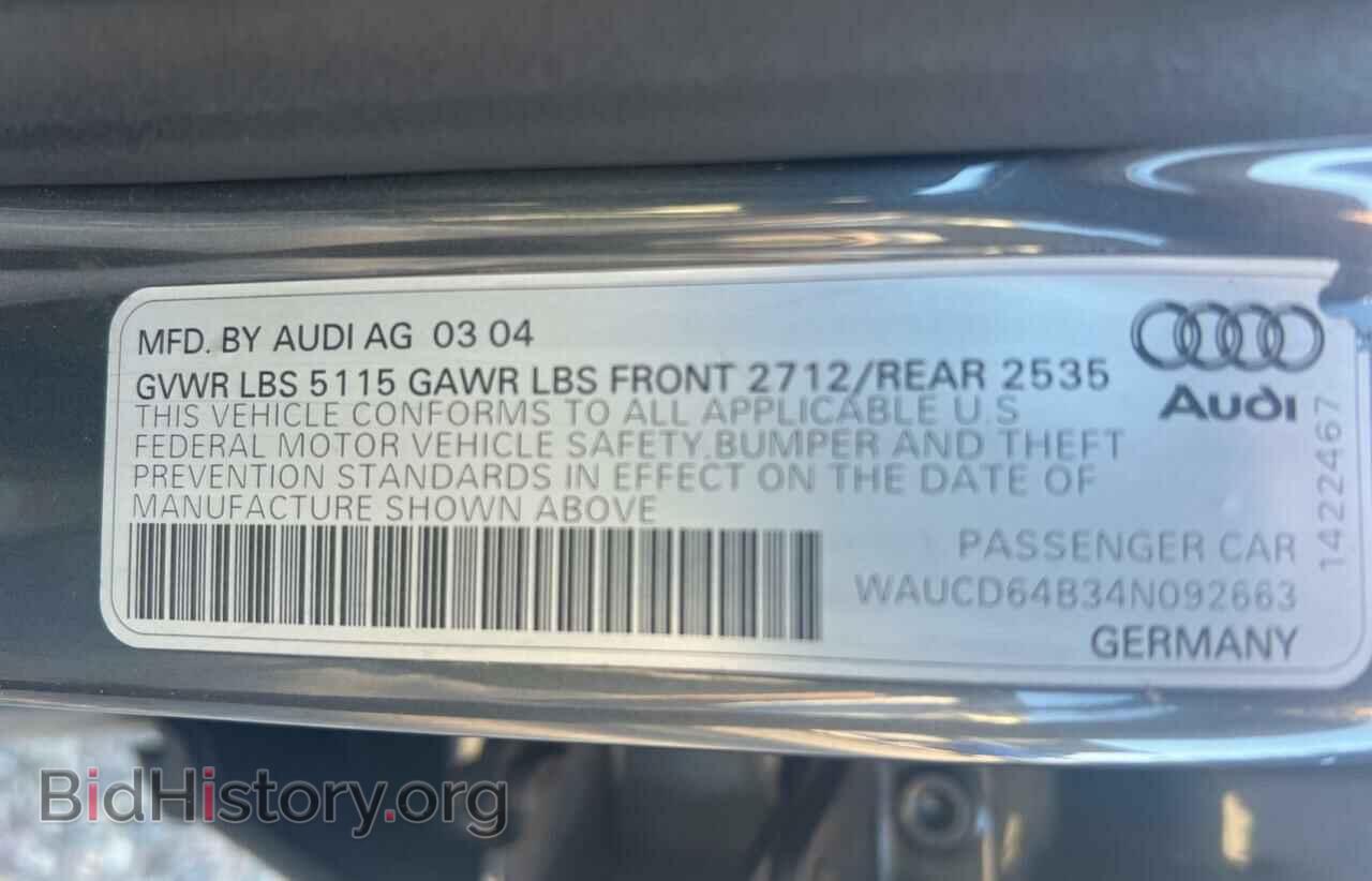 2004 AUDI A6 - VIN: WAUCD64B34N092663 - Фото 10