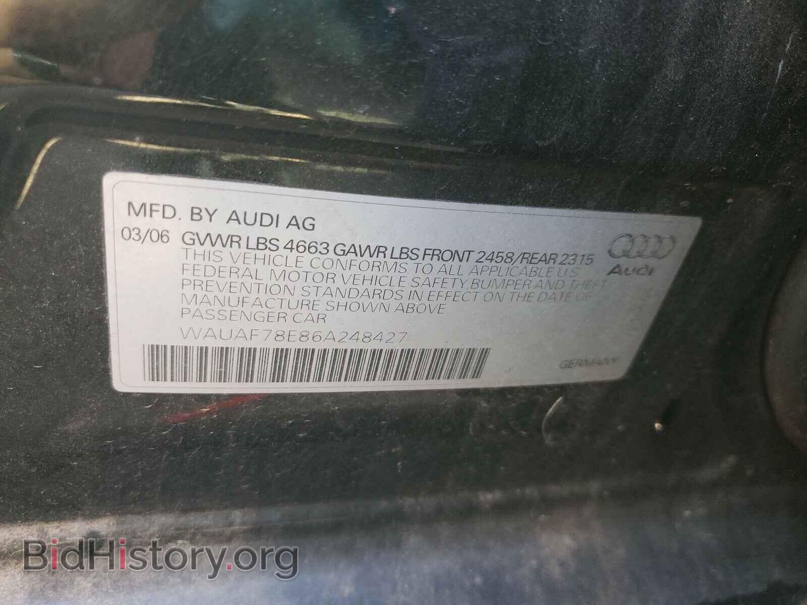 2006 AUDI A4 - VIN: WAUAF78E86A248427 - Фото 10