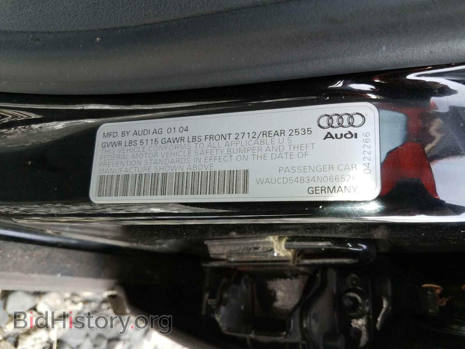 2004 AUDI A6 - VIN: WAUCD54B34N066526 - Фото 10