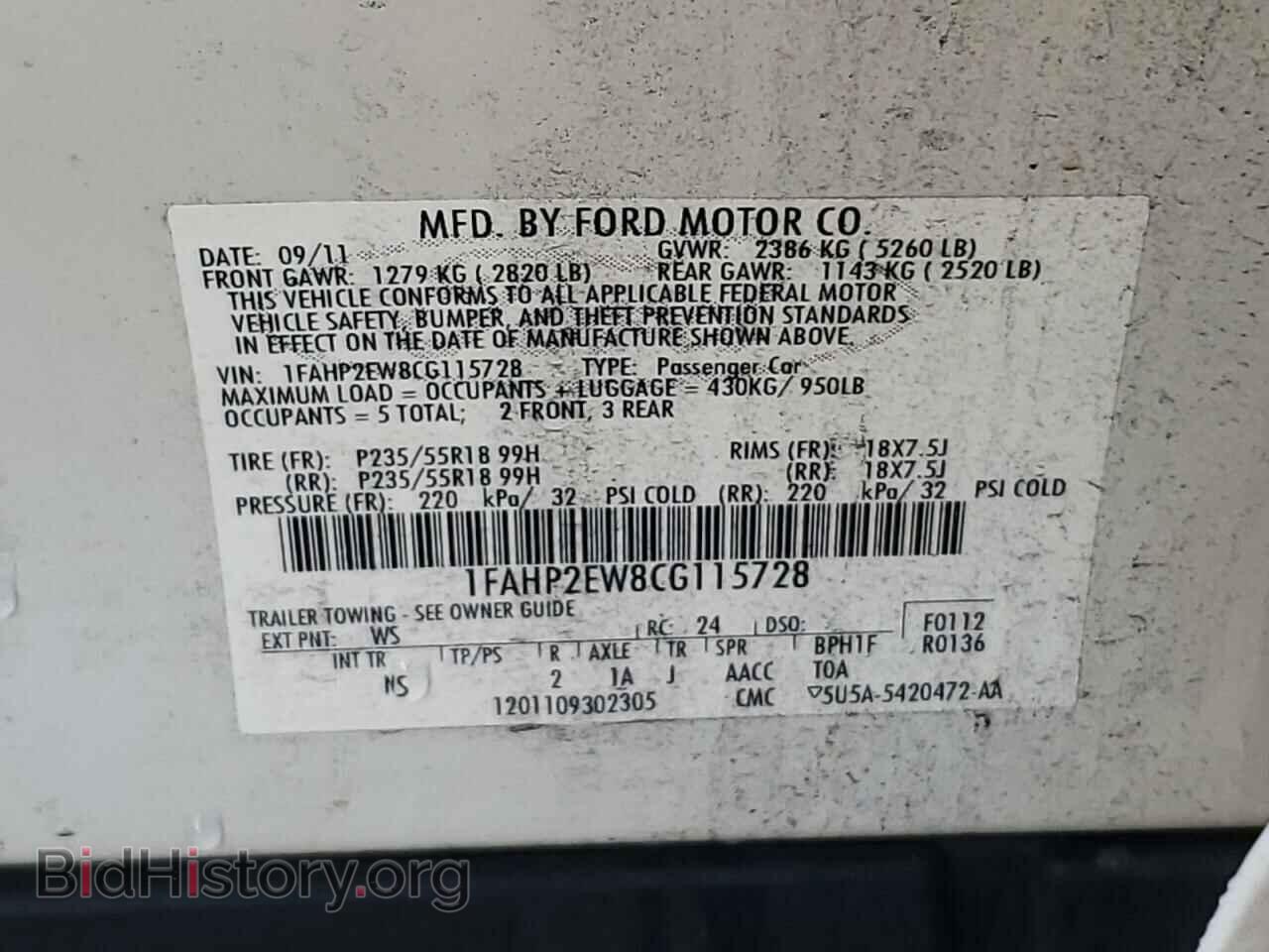 2012 FORD TAURUS - VIN: 1FAHP2EW8CG115728 - Фото 10