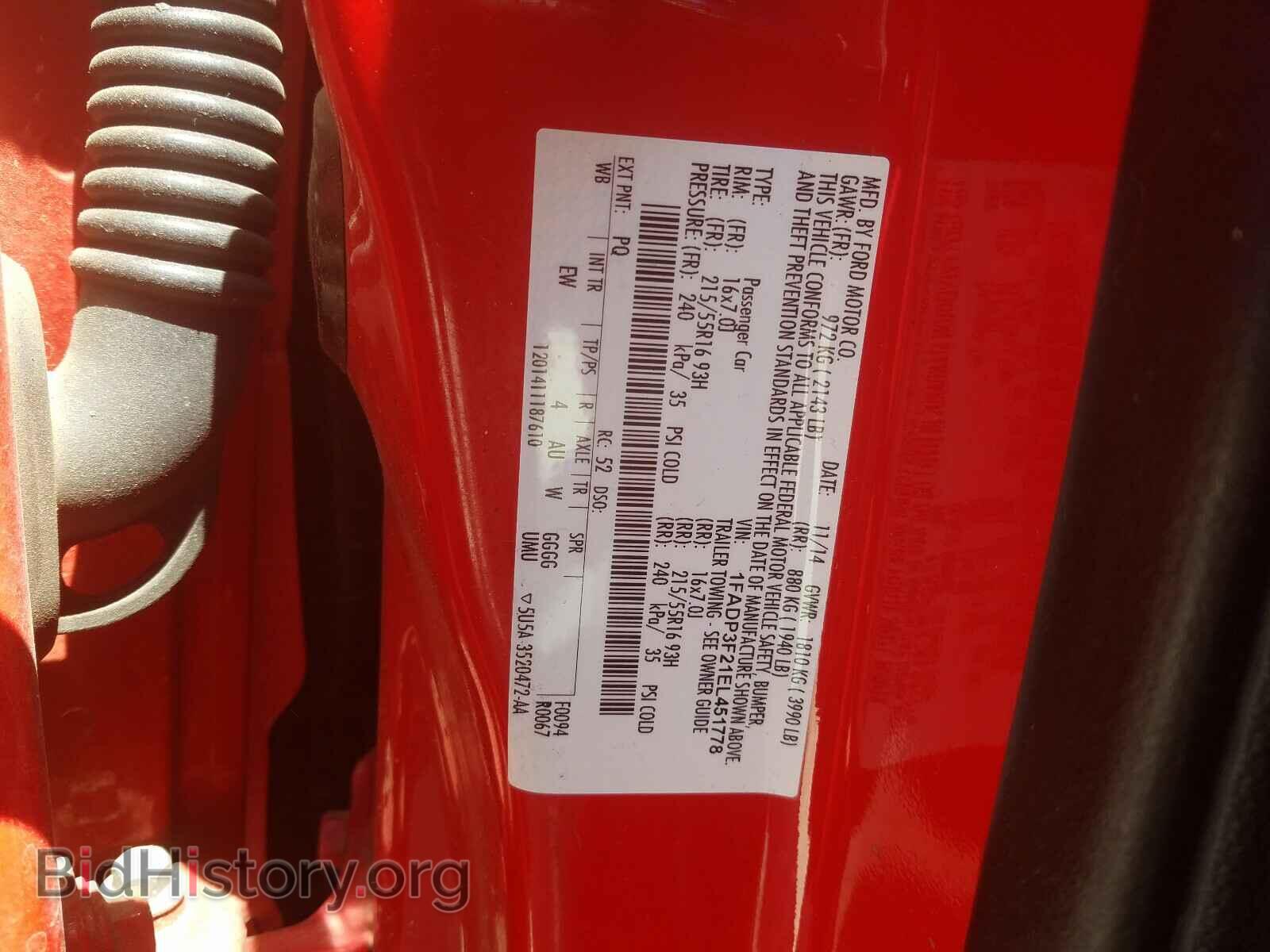 2014 FORD FOCUS - VIN: 1FADP3F21EL451778 - Фото 10