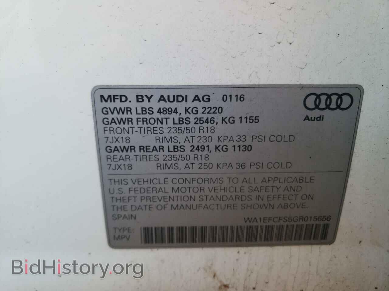 2016 AUDI Q3 - VIN: WA1EFCFS5GR015656 - Фото 10