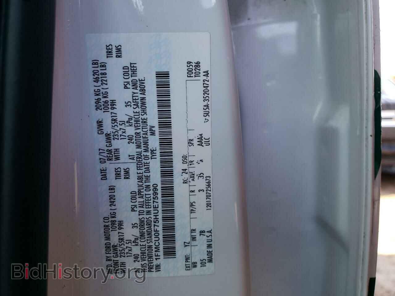 2017 FORD ESCAPE - VIN: 1FMCU0F75HUE75990 - Фото 10