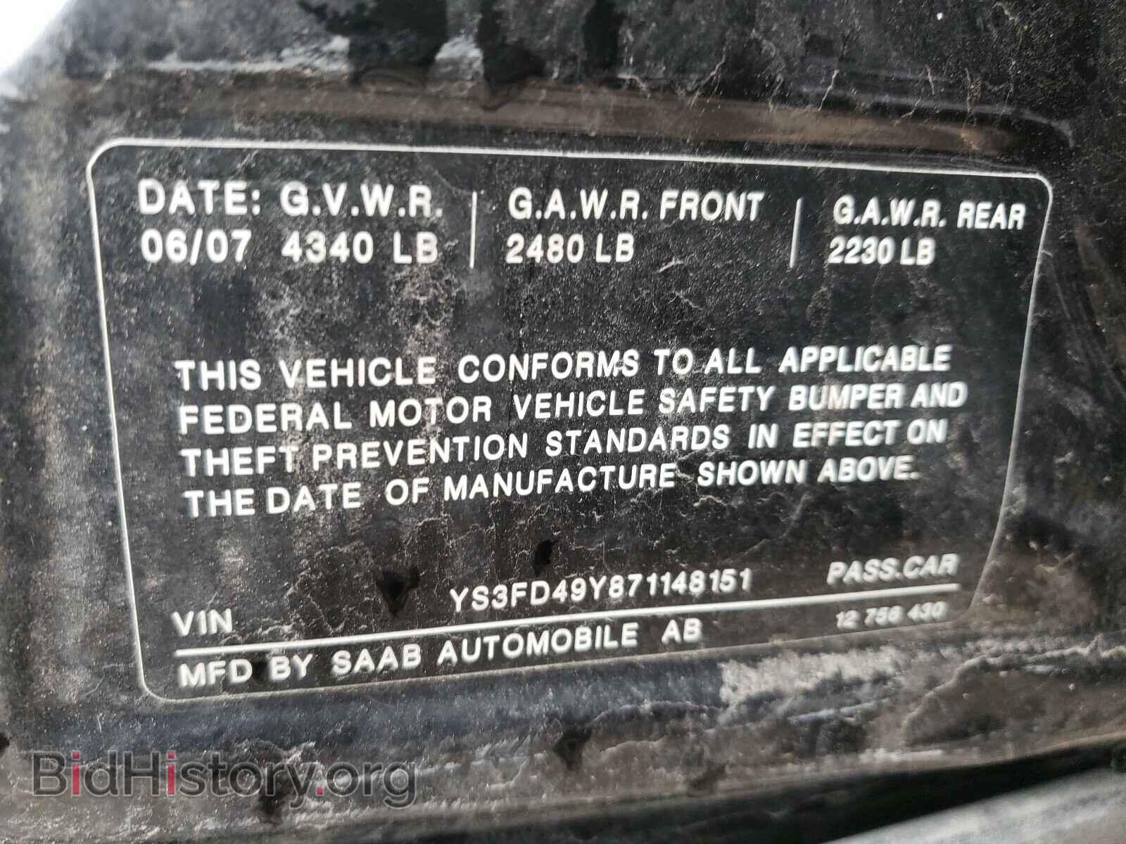 2007 SAAB 9 3 - VIN: YS3FD49Y871148151 - Фото 10