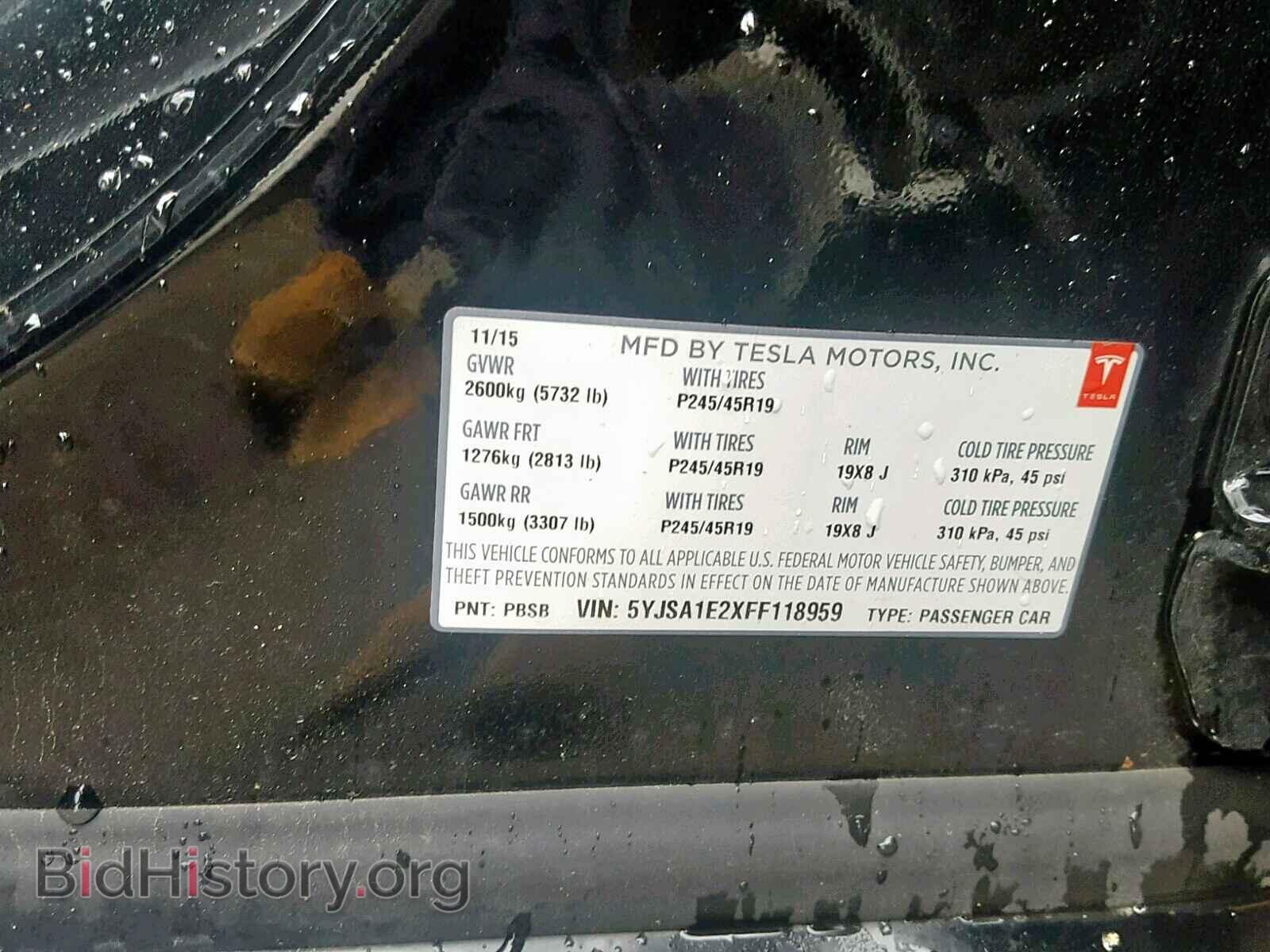 2015 TESLA MODEL S - VIN: 5YJSA1E2XFF118959 - Фото 10