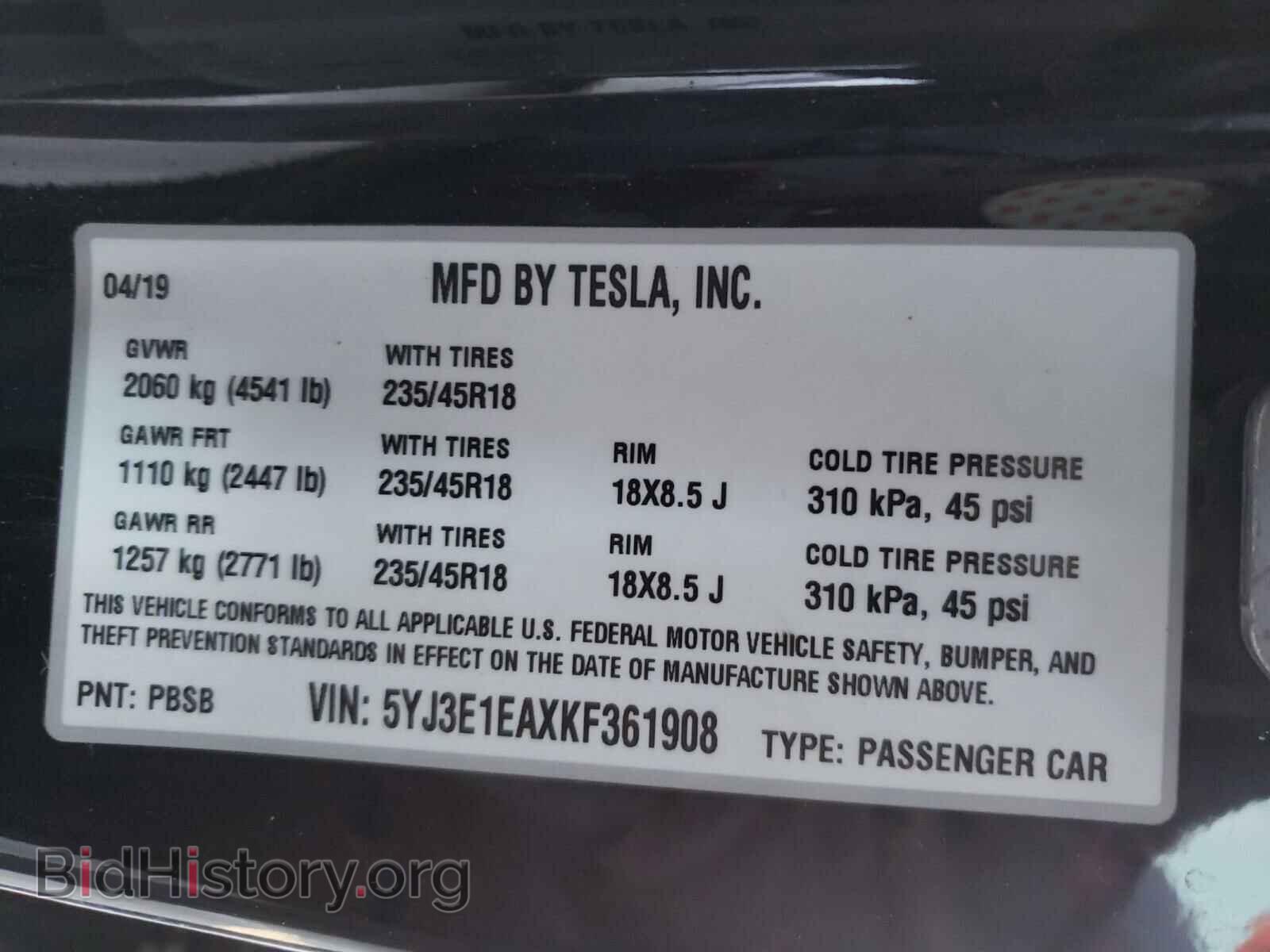 2019 TESLA MODEL 3 - VIN: 5YJ3E1EAXKF361908 - Photo 10