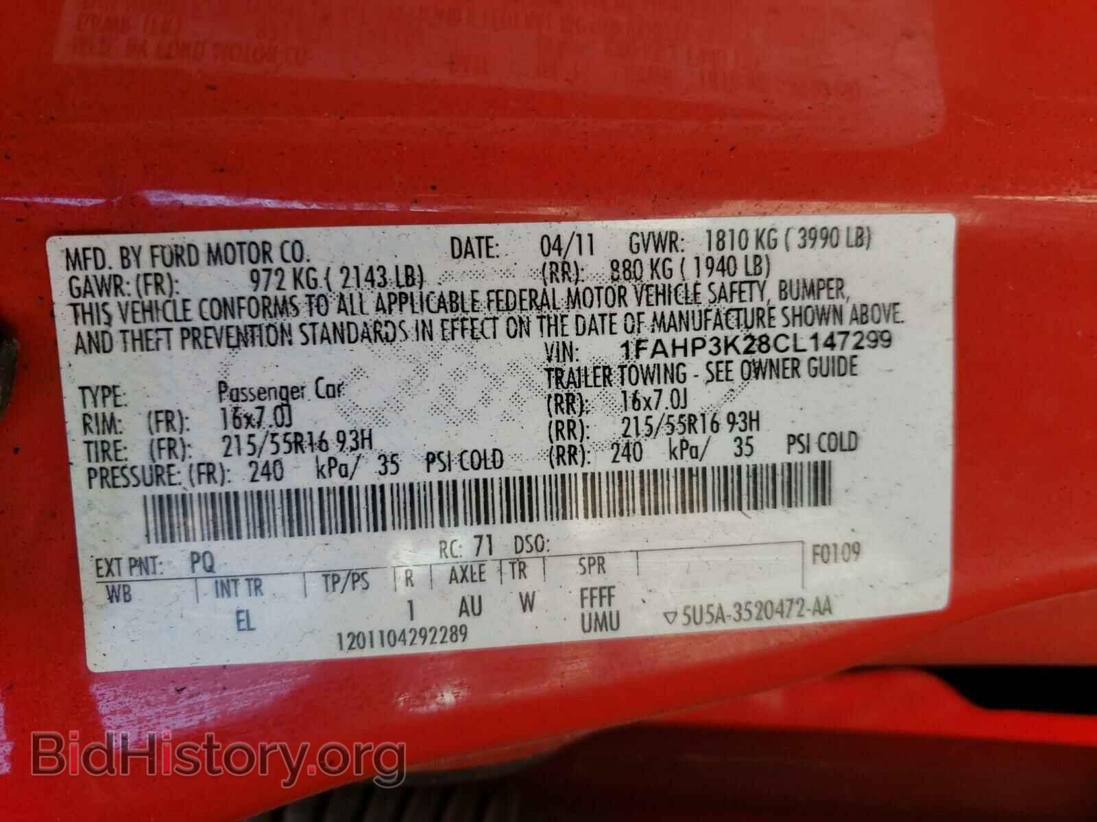 2012 FORD FOCUS - VIN: 1FAHP3K28CL147299 - Фото 10