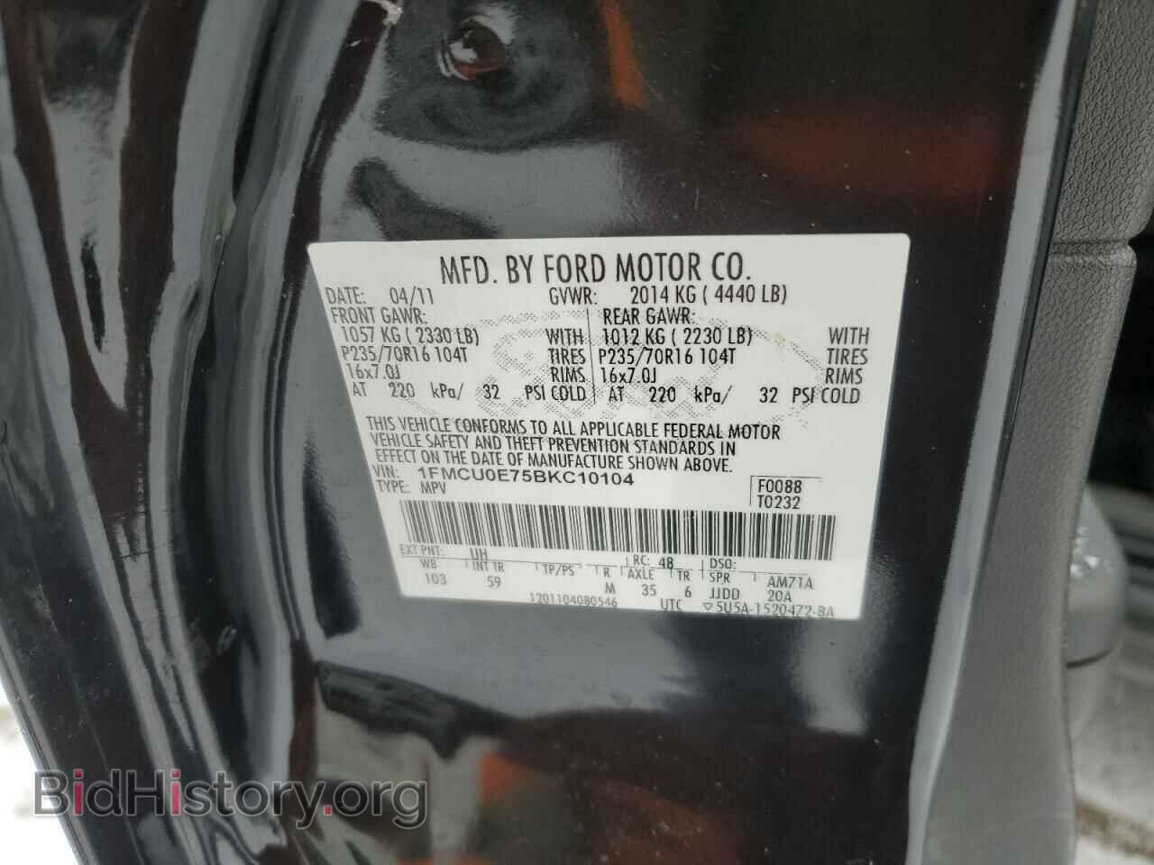 2011 FORD ESCAPE - VIN: 1FMCU0E75BKC10104 - Фото 12
