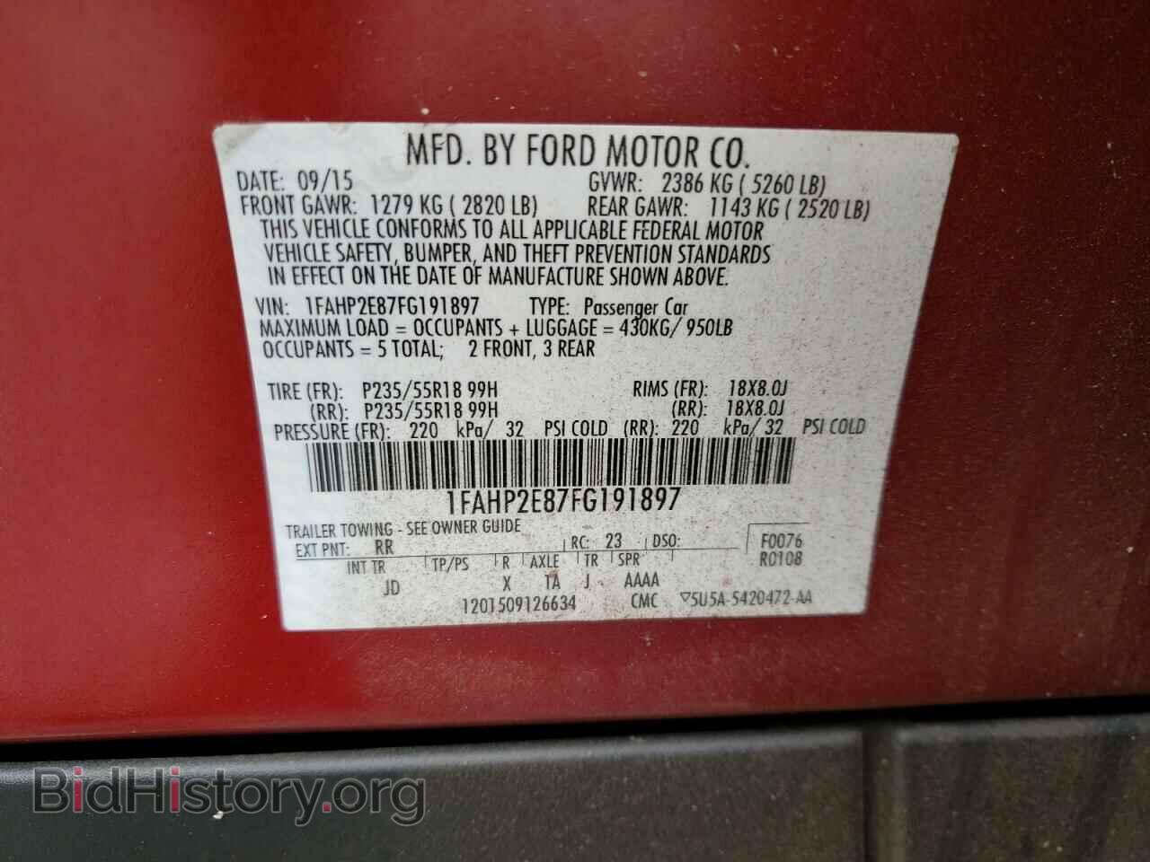2015 FORD TAURUS - VIN: 1FAHP2E87FG191897 - Photo 10